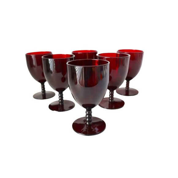 4 Royal Ruby Glasses Glass Stemware 1950's Vintage Anchor Hocking Barware - Picture 1 of 5